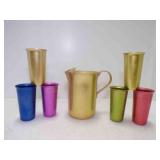 Vintage MCM Aluminum Barware Set Pitcher & 6