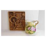 Vintage Chalkware Wall Plaque & Porcelain Pitcher