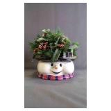 Festive Ceramic Snowman Head Planter Centerpiece