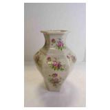 Vintage Floral Octagon Ceramic Crazing Glaze Vase