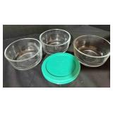 3-Pyex 2 cup bowls, 1 Pyrex 1 cup bowl