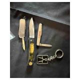 3 pocket knives and key chain
