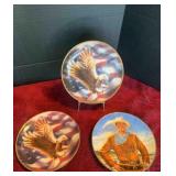 3 Franklin Mint Plates: 2 Eagle, 1 John Wayne