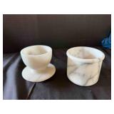 Vintage White/Gray Marble Butter Bell Crock