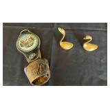 2 Small Brass Ducks and a Souvenir Bell