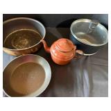 3 Cook Pans, Small Brown Tea Pot
