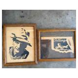 Metal Eagle Sign & 2 framed Silhouettes
