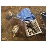 2 Oscillating Fans and Blue Tarp