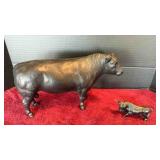 Plastic Bull, and Cast iron Bull Figure