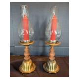 Two, Brass/Wood Candle Holders