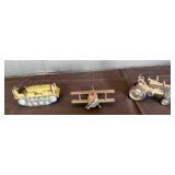 3 Toy Figures: plane, tractor, plastic military