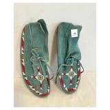 Native American Blue Suede Beaded Moccasins
