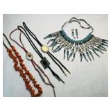 SW Style Suede Bead Bib Necklace w/ earrings, Bolo