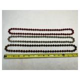 3 Satin Bead Necklaces 30"