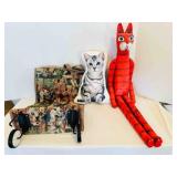 Wood Jointed Cat, Cat Pillow, Cat Tote on Wheels