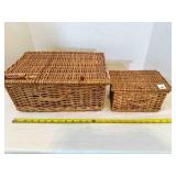2 Wicker Hinged Baskets Boxes, largest is 15"x7"