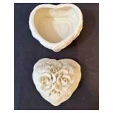 White Bisque Finish Lidded Flower Heart Trinket Di