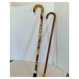 2 Wood Canes-1 has native carving