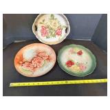 3 Floral Plates-some hand painted, largest 10.25"
