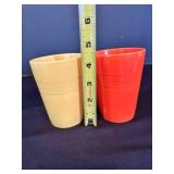 2 Ringed Fiesta Pottery Glasses 4.25" tall Orange