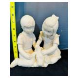 2 Kids & a Dog Sculpture by Austin Pro 1981 signed
