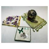 Irish Linen Donkey Handkerchief in box, floral han