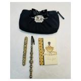 Fancy Zipper Evening bag, fancy Pen, silver & gold