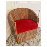 Wicker Chair, Red Removable Cushion 31"x27"