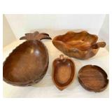 4 pcs of Monkey Pod Wood, Pineapple Bowl, leaf
