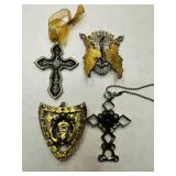 Rhinestone Cross Pendants, Shield Gold tone pendan