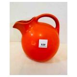 7" tall Orange Red Ball Pottery Pitcher unmarked