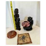 African Dark Heavy Wood Statue, Monkey Votive cand