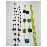 2 Glass Bead Necklaces w/chain between beads-Pink
