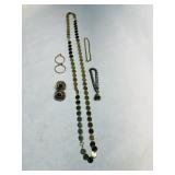 Gold Tone Necklace, 2 bracelets, 2 pr Earrings