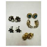 5 pr Vintage Screw back earrings-Rhinestones, Pear