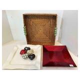 Decorative Basket Tray, 2 Decorative Square Plates