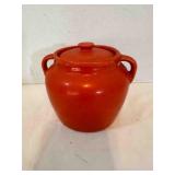 Small Orange Pottery Bean Pot w/lid 4.5" tall