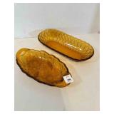 2 Amber Glass Relish Plates Dishes