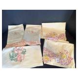 4 Crochet Embroidered Vintage Pillow cases, 1 tea
