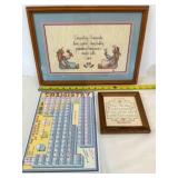 2 Framed Cross Stitch Pcs, Laminated Periodical Ta