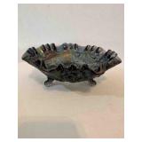 Amethyst Carnival Glass 3 toed bowl "Luster Rose"