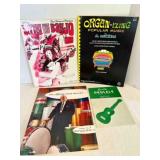 Music books for Ukulele, Organ, banjo and drums