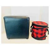 11" Square Cube Black Footstool, Buffalo Plaid Ins