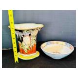 Asian style Vase 7.5" has crazing, Asian Bowl 7.5"