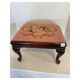 Needlepoint antique wood footstool