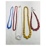 5 Colorful Single Strand Fashion Necklaces 1980