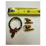 Christmas Rhinestone Candle Stick Earrings & Wreat