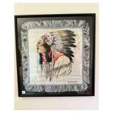 Framed Indian Indian Head Fringe Scarf Pawnee Bill