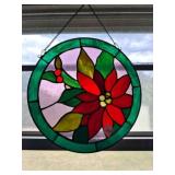 12" Round Christmas Stained Glass Poinsettia