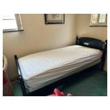 Black Wood Twin Bed w/slats, Mattress